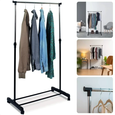 Afbeelding van Cheqo® Verrijdbaar Kledingrek Kleerrek Kleding Rek Garderoberek In Hoogte Verstelbaar RVS Frame Inclusief EBOOK
