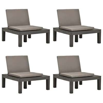 Afbeelding van Loungestoelen 4 st met kussens kunststof antraciet