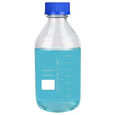 Afbeelding van Labasics Ronde Media Opslagflessen met GL45 Blue Screw Cap, Clear Wide Mouth Gegradueerde Opslag Reagentia Houder Lab Glazen Fles, 1000 ml
