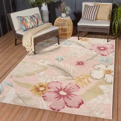 Afbeelding van Buitenkleed Bloemen Yara Roze 160x230 Cm