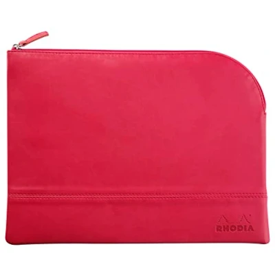 Afbeelding van RHODIA 116743C Pochette Zippée en Simili Cuir Framboise Taille L (21x28 cm) Coutures Véritables Intérieur Tissu Orange Rangement Documents, Petites Fournitures