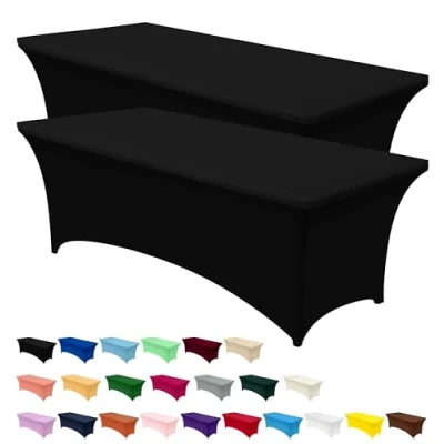 Afbeelding van Utopia Kitchen Spandex tafelkleed 2 Pak [8FT, Zwart] strak, passend, wasbaar en kreukherstellend stretch rechthoekige patio tafelhoes voor evenement, bruiloft, banket feesten [244 l x 76 b h ] cm