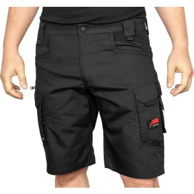 Afbeelding van ACE Constructor Werkshorts voor heren, werkbroek met cargozakken en stretchriem, de zomer, zwart, maat 48, zwart.