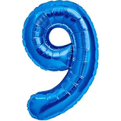 Afbeelding van Ballon 9e verjaardag nummer 9 reuzenballon metallic blauw XXL 100 cm decoratie jongens lucht of helium