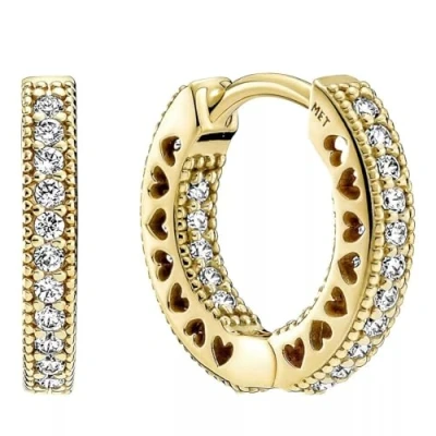Afbeelding van Pandora Signature Goudkleurige Pavé Heart Creolen met 14 Karaat Gouden Plating 266317C01