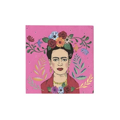 Afbeelding van Frida Kahlo wegwerpservetten voor verjaardag, Mexicaans feest, zomerdecoupage, roze, 20 stuks