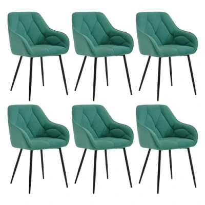 Afbeelding van WOLTU EZS02ts 6 Set van eetkamerstoelen, keuken, woonkamer, ergonomisch, met armleuningen, gestoffeerd, fluwelen zitting, metalen poten, turquoise