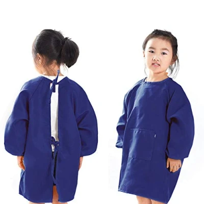 Afbeelding van Schilderjas voor kinderen, met zakken, lange mouwen, schilderen, keuken, bakken, laboratorium, kinderen van 7 11 jaar, blauw