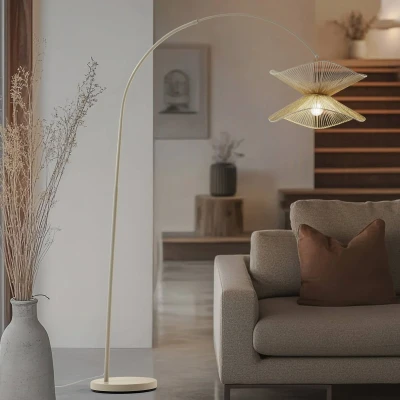 Afbeelding van Booglamp Lindby Valdorin, beige, papier, hoogte 195 cm