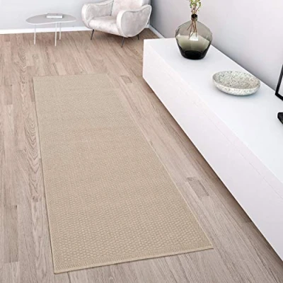 Afbeelding van vloerkleed voor binnen en buiten, terras balkon, weerbestendig effen met structuur, Maat:60x100 cm, Kleur:Beige