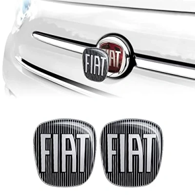Afbeelding van Fiat 14186A, 2 stuks, 3D stickers, vervangend logo, zwart, voor 500, en achter