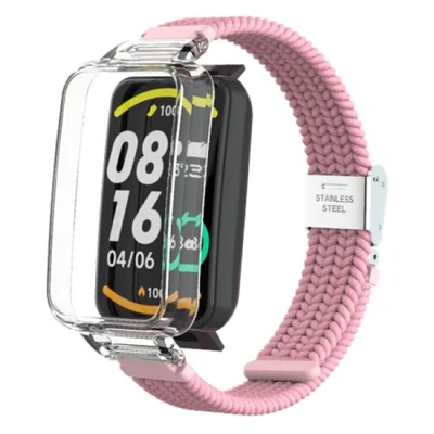 Afbeelding van Braided nylon bandje met case Roze Xiaomi Smart band 7 Pro