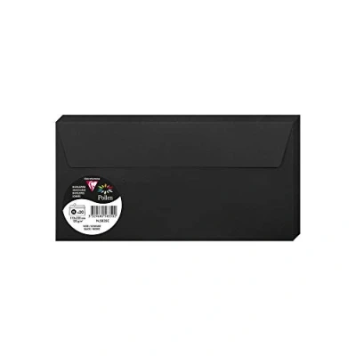 Afbeelding van Clairefontaine 5835C, verpakking met 20 zelfklevende enveloppen, formaat DL, 11 x 22 cm, 120 g/m², kleur: zwart, uitnodiging voor evenementen en overeenkomst, Pollen serie, glad papier van hoge