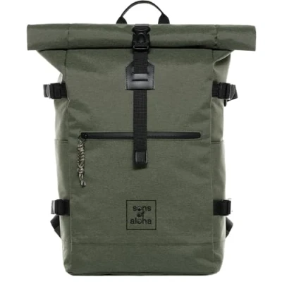 Afbeelding van Kane Roll Top boodschappenrugzak, maat XL, gerecycled PET, waterdicht, met 15 inch laptopvak, olijfgroen, jungle, L, rugzak, Olijfgroen Rugzak