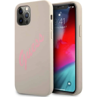 Afbeelding van GUESS Silicone Vintage Backcase Hoesje Geschikt Voor iPhone 12 / Pro Stone