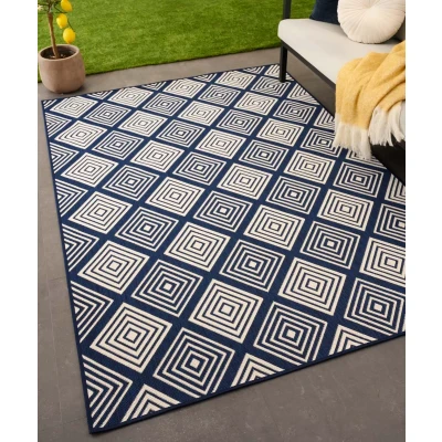 Afbeelding van Buitenkleed Ruit Flip Gem Donkerblauw 160x220 Cm