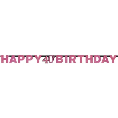 Afbeelding van Letterslinger Happy 40 Birthday Sparkling Pink 213x16cm per stuk