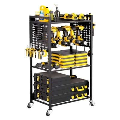 Afbeelding van VEVOR Gereedschapswagen, 4 niveaus, werkplaatswagen met wielen, draagvermogen 68 kg, opslag van elektrisch gereedschap, boorhouder, voor garage, reparatiewerkplaats, zwart