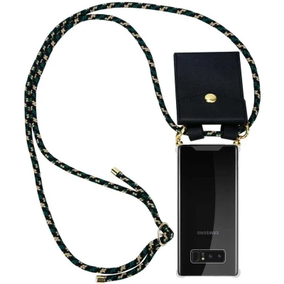 Afbeelding van Cadorabo Hoesje geschikt voor Samsung Galaxy NOTE 8 in CAMOUFLAGE Silicone Mobiele telefoon ketting beschermhoes met gouden ringen, koordriem en afneembare etui