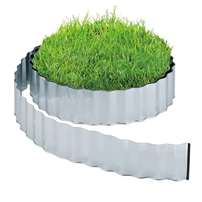 Afbeelding van Relaxdays Grasrand, 15 m, van verzinkt metaal, flexibel, voor bloembed of gazon, 16 cm hoog, zilver