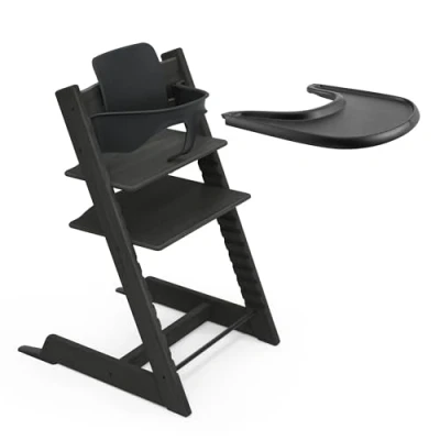 Afbeelding van Stokke Tripp Trapp Eiken kinderstoel (zwart) dienblad Incl. stoel, babyset 2 voor kinderen van 6 36 maanden en Verstelbaar, ergonomisch gemakkelijk schoon