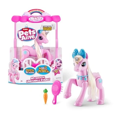 Afbeelding van Pets Alive Zuru My Magical Unicorn and Stable interactief robotspeelgoed, werkt op batterijen