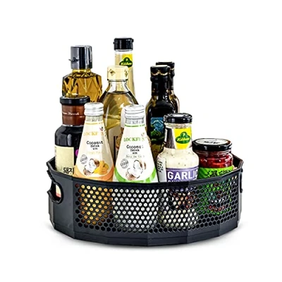 Afbeelding van Fyfjur Lazy Susan Draaiplateau, kunststof, voor kruiden, specerijen, keuken, draaiplateau zwart