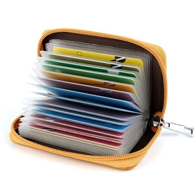 Afbeelding van Creditcardhouder van leer voor dames en heren, Geel.