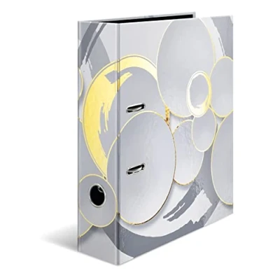Afbeelding van HERMA 7014 Ordner A4 glanzend Circles, 7 cm breed, van karton, met binnendruk, voor school en kantoor, ringband stevig karton jongens meisjes