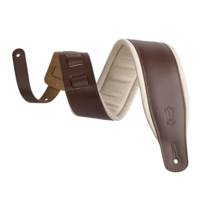 Afbeelding van Levy&#039;s Leathers Amped Leather M26PD BRN_CRM Gitaarriem van leer, gevoerd met schuim, bruin en crème, breedte 7,6 cm, crème