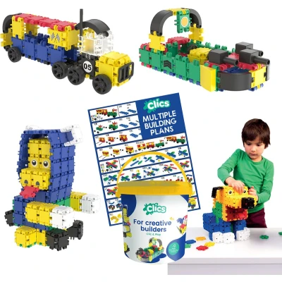 Afbeelding van Clics Build &amp; Play 10 in 1 bouwblokken DUURZAAM speelgoed gemaakt van GERECYCLEERDE kunststof bouwset 4,5,6,7,8 jaar jongens en meisjes educatief Montessori constructie