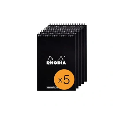 Afbeelding van RHODIA 165039Cpack Notitieblok met spiraalbinding (volledige binding) zwart A5 gestippeld 80 afneembare vellen Clairefontaine papier g/m² gecoate kartonnen omslag pak van 5 blokken