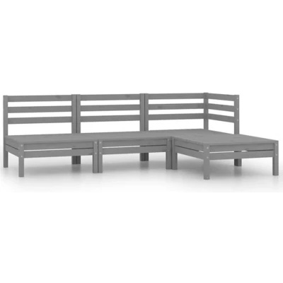 Afbeelding van 4 delige Loungeset massief grenenhout grijs