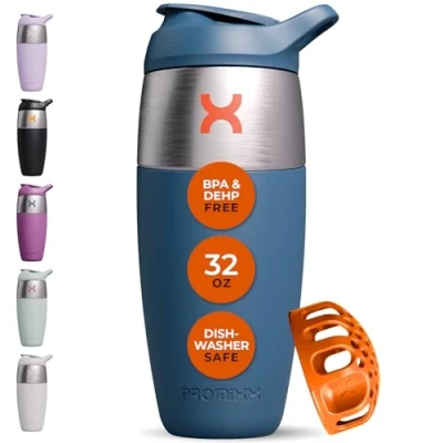Afbeelding van Promixx Pursuit Shaker 950 ml eenwandige eiwitshakerfles van superglad roestvrij staal, ml, nachtblauw