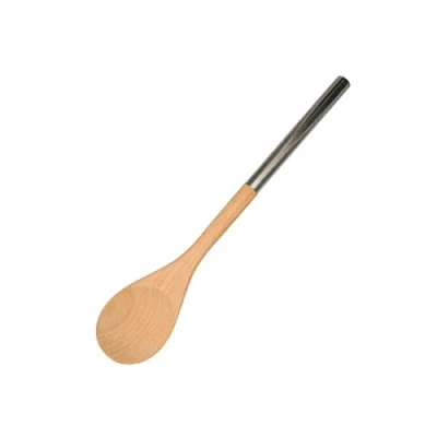 Afbeelding van Fackelmann 30371 lepel van beukenhout en handvat roestvrij staal, kooklepel, eenpanslepel, hout, 34 x 6,5 cm