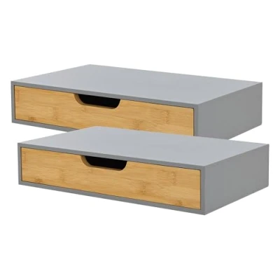 Afbeelding van Wandplank set van 2 met lade Bokn bamboe 40x24x8 cm grijs [en.casa]