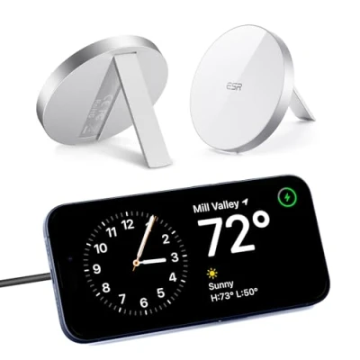 Afbeelding van ESR HaloLock draadloze inductielader met standaard, compatibel MagSafe, iPhone 16/16 Plus/16 Pro/16 Pro Max/15/14/13 serie, Airpods 4, 1,5 m kabel, afneembaar, wit