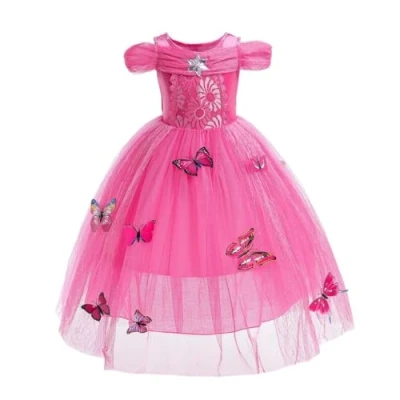 Afbeelding van Lito Angels Prinsessenkostuum met vlinder, voor kinderen, meisjes, roségoud, Aurora, Halloween party, verjaardag, leeftijd 4 5 jaar