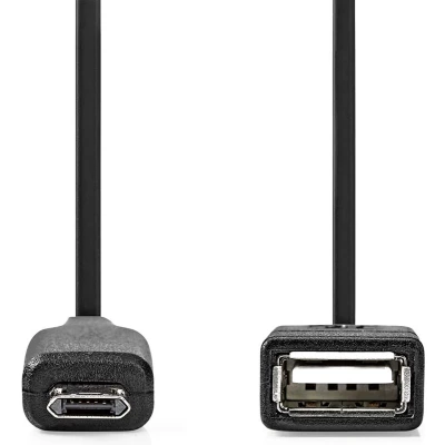 Afbeelding van Nedis USB Micro B Adapter 2.0 Male A Female 480 Mbps 0.20 m Rond Vernikkeld PVC Zwart Doos