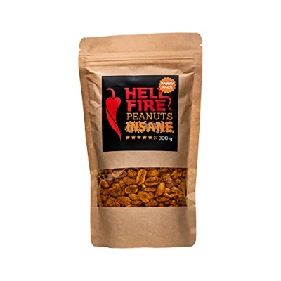 Image de I LOVE SPICY Hellfire Peanuts Insane 300 g Cacahuètes Super Épicées, Assaisonnées avec du Piment Carolina Reaper, Piquant 5/5