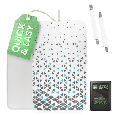 Afbeelding van SimplySmooth Strijkmat 100 x 60 cm voor je tafel als alternatief de strijkplank, hittebestendige strijkdeken met spanners, strijkhanddoek en e book
