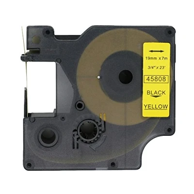 Afbeelding van BROVACS 1 verpakking zwarte op gele labeltape compatibel met DYMO D1 45808 19 mm OPA2308