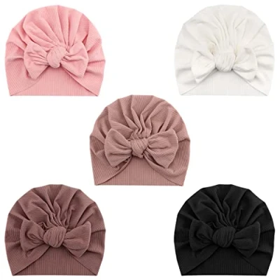Afbeelding van DRESHOW Tulbandmutsen voor pasgeborenen, tulbandmutsjes, strikken, vlinders, schattig, elastisch, kinderen, tulbandmutsen, baby&#039;s, meisjes, jongens, 5 stuks