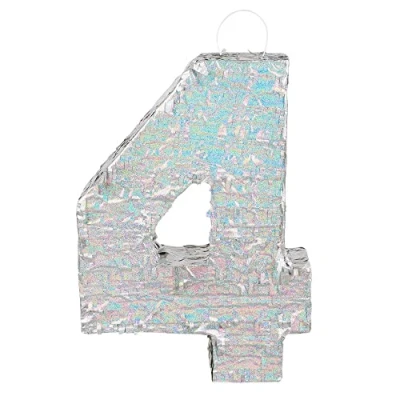 Afbeelding van Boland Piñata &#039;4&#039; holografisch Zilver 4 Verjaardag, Kinderfeestje, Themafeest