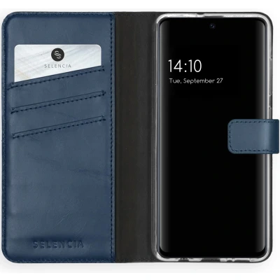 Afbeelding van Selencia Hoesje Geschikt voor Samsung Galaxy A51 Met Pasjeshouder Echt Lederen Bookcase Blauw