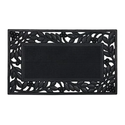 Afbeelding van deurmat bladeren patroon 75 x 45 cm antislip weerbestendig met noppen zwart