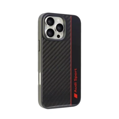 Afbeelding van Audi Sporthoes, compatibel met iPhone 16 Pro Max, schokabsorberende hoes precieze uitsparingen voor camera, aansluitingen en knoppen, zwart details
