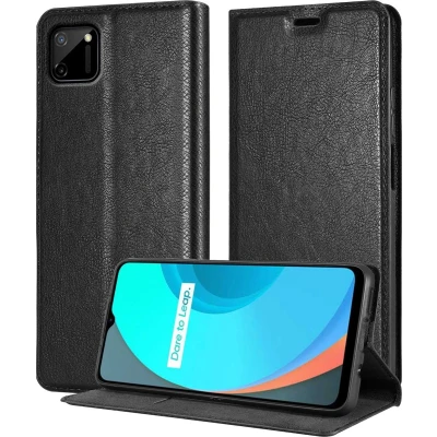 Afbeelding van Cadorabo Hoesje geschikt voor Realme C11 2020 in ZWARTE NACHT Beschermhoes met magnetische sluiting, standfunctie en kaartvakje Book Case Cover Etui