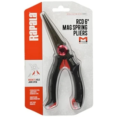Afbeelding van Rapala Vistang RCD Mag Spring Pliers Visuitrusting met roestvrijstalen kaken Visartikel stevige veer Ergonomische Soft Grip handgrepen 20 cm Zwart/Rood