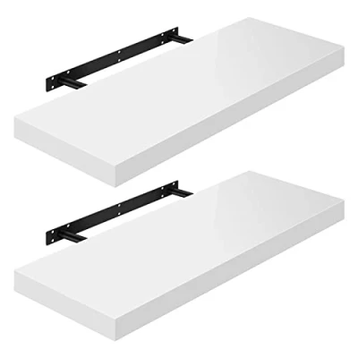 Afbeelding van WOLTU Wandplanken, wandplank, 2 stuks, zwevend rek, boekenrek, cd, dvd, houten plaat, 70 x 22,9 3,8 cm, wit, RG9479ws